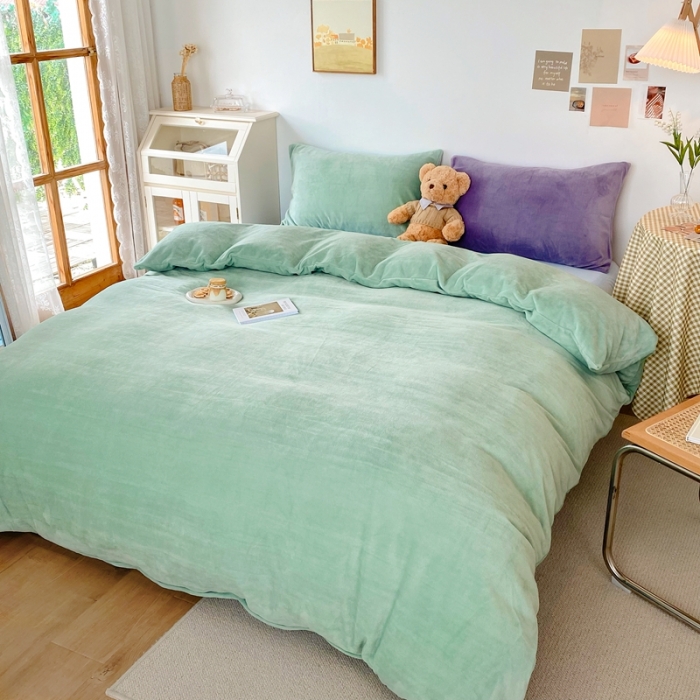 91家纺网 家纺一手货源 找家纺 星期八 2021新款马卡龙牛奶绒四件套 绿-蓝