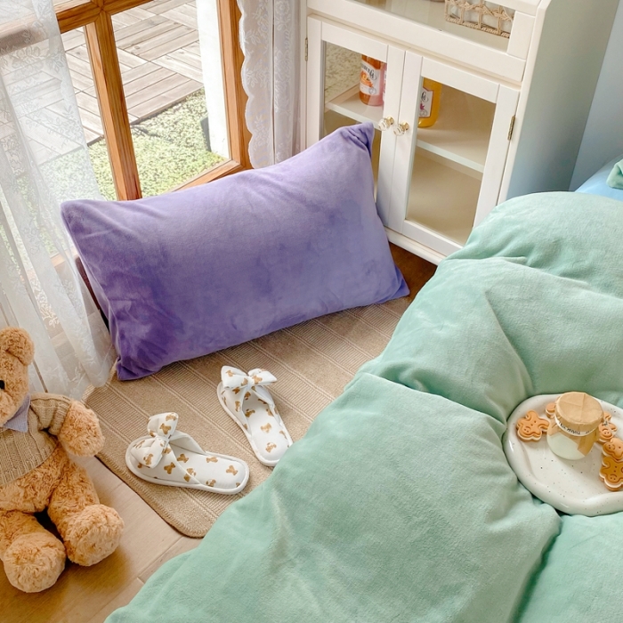 91家纺网 家纺一手货源 找家纺 星期八 2021新款马卡龙牛奶绒四件套 绿-蓝