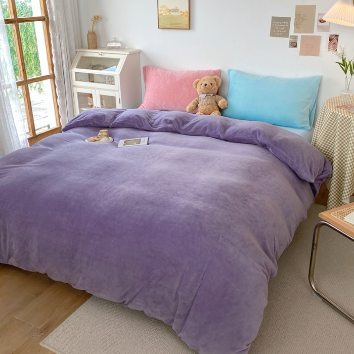 91家纺网 家纺一手货源 找家纺 星期八 2021新款马卡龙牛奶绒四件套 紫-蓝