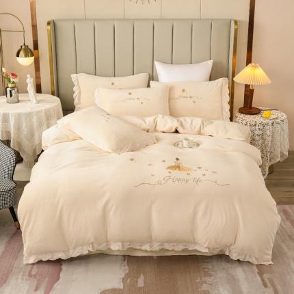 91家纺网 家纺一手货源 找家纺 （总）沐辰 2021新款牛奶绒刺绣四件套-舒蕾公主