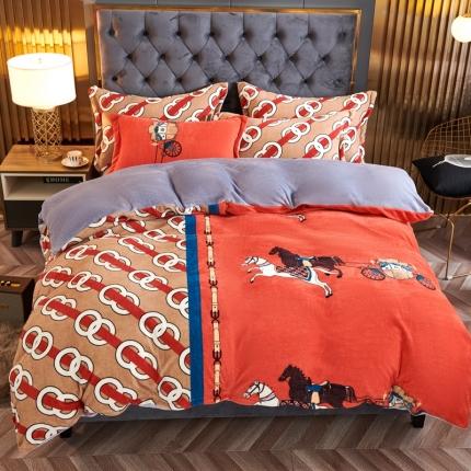 91家纺网 家纺一手货源 找家纺 昊川 2021新款牛奶绒印花四件套 马到成功