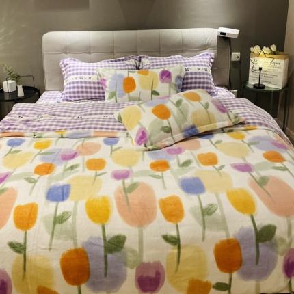 91家纺网 家纺一手货源 找家纺 （总）棉生活 2021新款小清新牛奶绒四件套