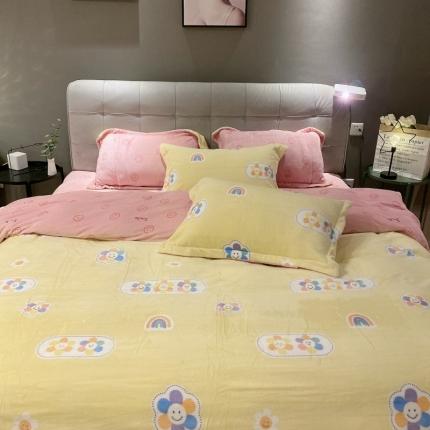 91家纺网 家纺一手货源 找家纺 （总）棉生活 2021新款小清新牛奶绒四件套