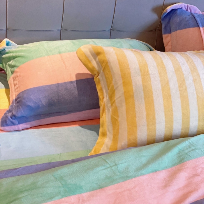 91家纺网 家纺一手货源 找家纺 棉生活 2021新款小清新牛奶绒四件套 彩虹洋-黄