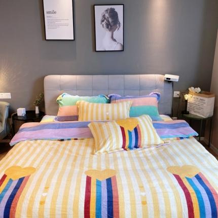 棉生活 2021新款小清新牛奶绒四件套 彩虹洋-黄