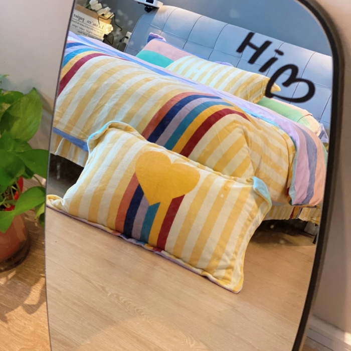 91家纺网 家纺一手货源 找家纺 棉生活 2021新款小清新牛奶绒四件套 彩虹洋-黄