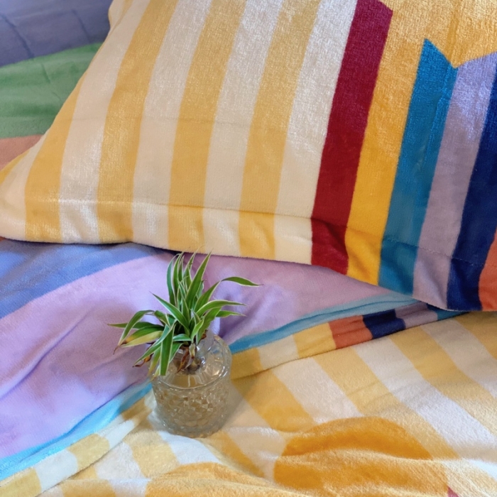 91家纺网 家纺一手货源 找家纺 棉生活 2021新款小清新牛奶绒四件套 彩虹洋-黄