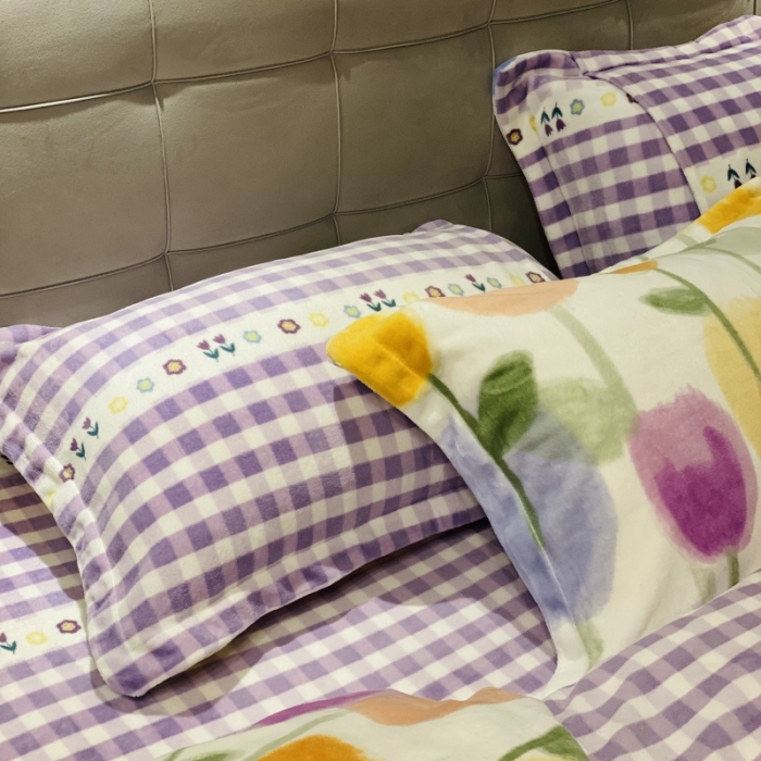 91家纺网 家纺一手货源 找家纺 棉生活 2021新款小清新牛奶绒四件套 彩色郁金香