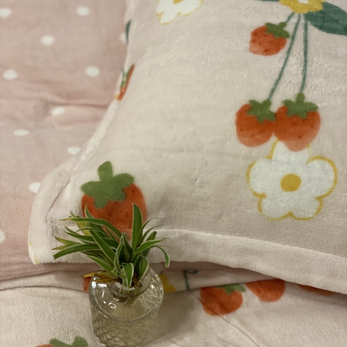 91家纺网 家纺一手货源 找家纺 棉生活 2021新款小清新牛奶绒四件套 草莓果酱