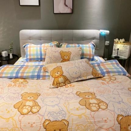 棉生活 2021新款小清新牛奶绒四件套 多彩熊