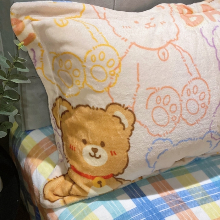 91家纺网 家纺一手货源 找家纺 棉生活 2021新款小清新牛奶绒四件套 多彩熊