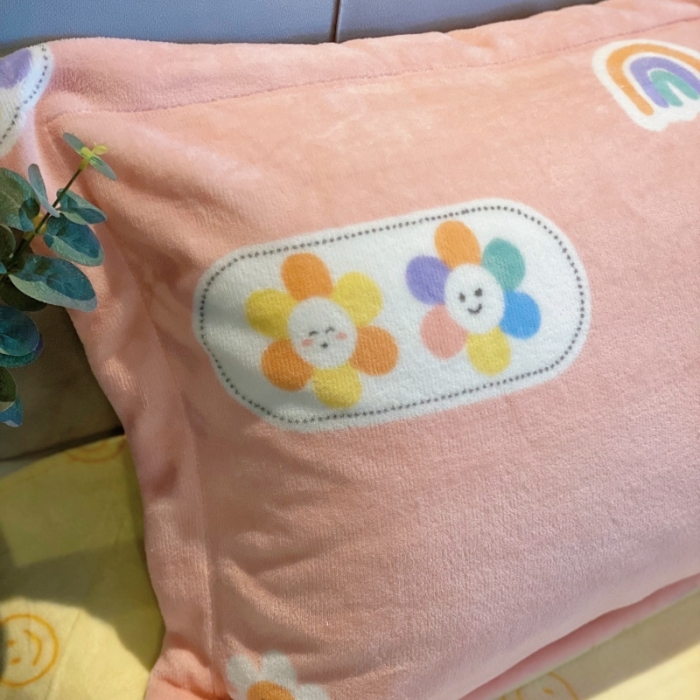 91家纺网 家纺一手货源 找家纺 棉生活 2021新款小清新牛奶绒四件套 花花笑脸粉