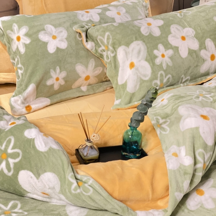 91家纺网 家纺一手货源 找家纺 棉生活 2021新款小清新牛奶绒四件套 清野