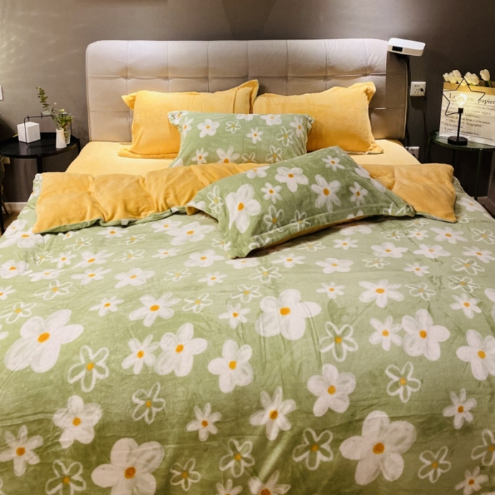 91家纺网 家纺一手货源 找家纺 棉生活 2021新款小清新牛奶绒四件套 清野