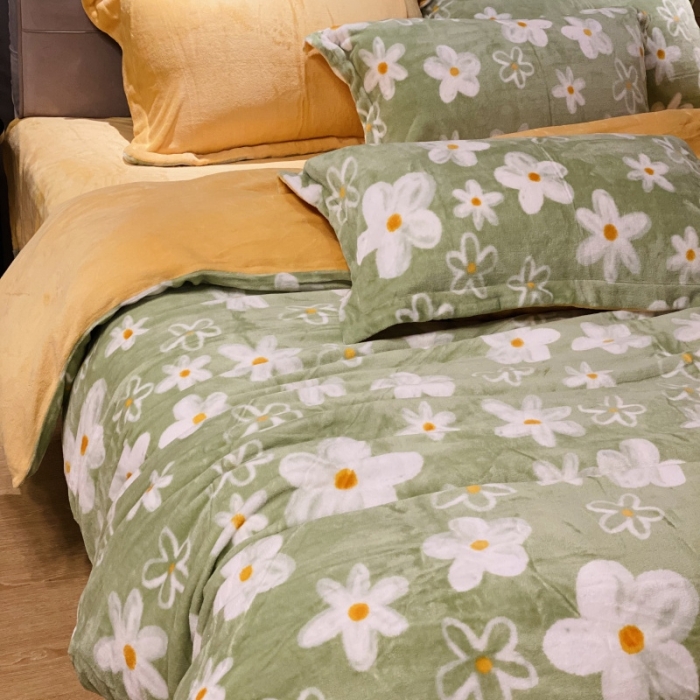 91家纺网 家纺一手货源 找家纺 棉生活 2021新款小清新牛奶绒四件套 清野