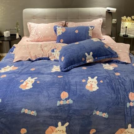 棉生活 2021新款小清新牛奶绒四件套 桃桃兔