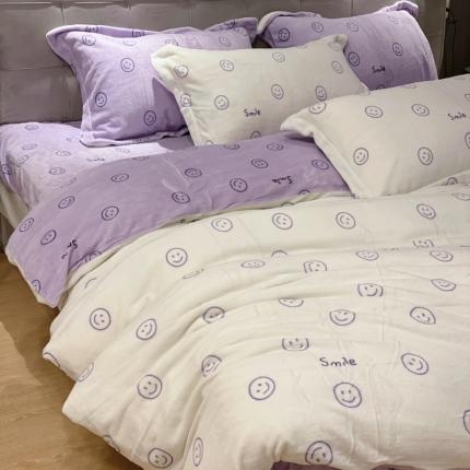 棉生活 2021新款小清新牛奶绒四件套 小小笑脸