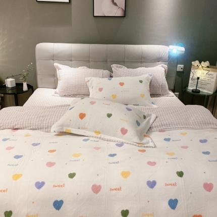 棉生活 2021新款小清新牛奶绒四件套 心岛