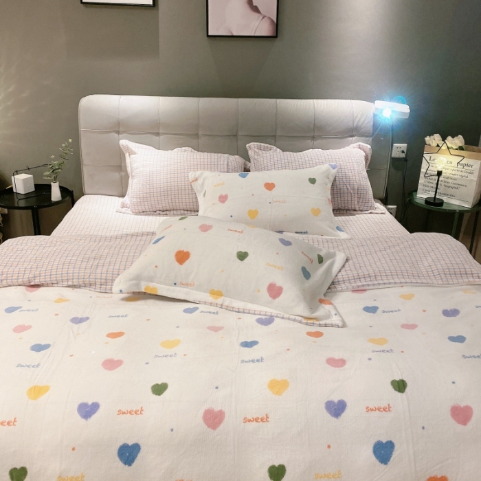 91家纺网 家纺一手货源 找家纺 棉生活 2021新款小清新牛奶绒四件套 心岛