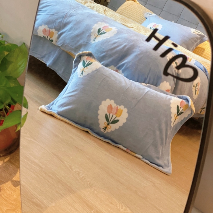 91家纺网 家纺一手货源 找家纺 棉生活 2021新款小清新牛奶绒四件套 心朵