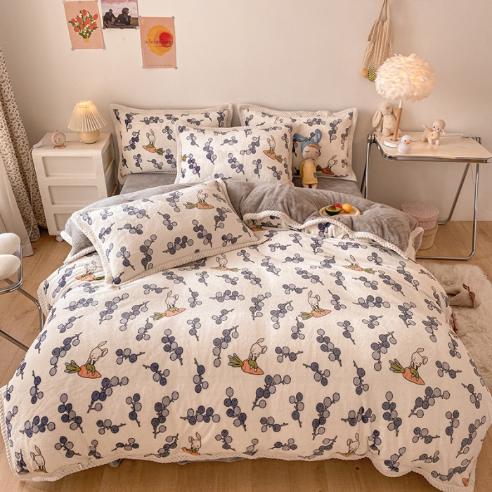 91家纺网 家纺一手货源 找家纺 琪格格 2022大包边保暖四件套 A牛奶绒B兔兔绒- 俏皮兔