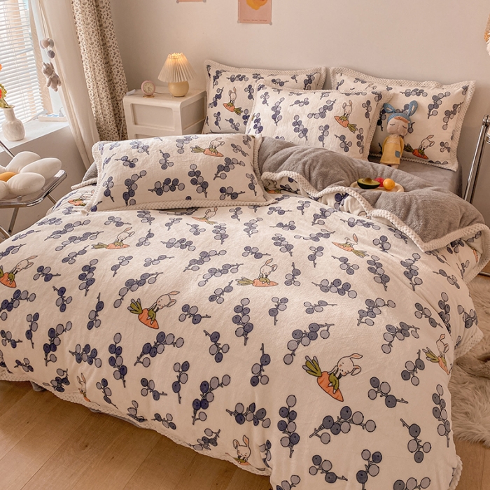 91家纺网 家纺一手货源 找家纺 琪格格 2022大包边保暖四件套 A牛奶绒B兔兔绒- 俏皮兔