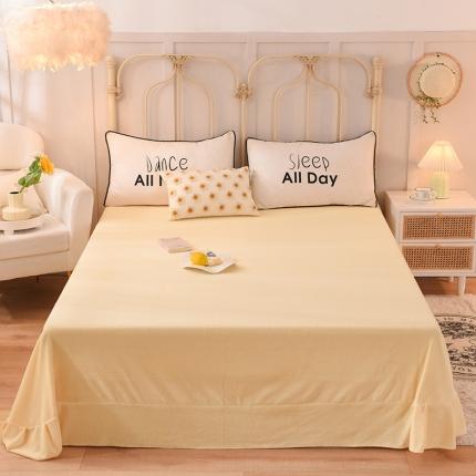 91家纺网 家纺一手货源 找家纺 眷恋家纺 2022新款牛奶绒单床单床笠 奶油黄