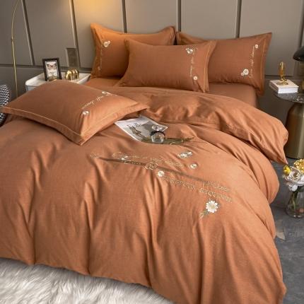 91家纺网 家纺一手货源 找家纺 雲归梦 2021新款全棉生态磨毛刺绣四件套 慕思-橙色