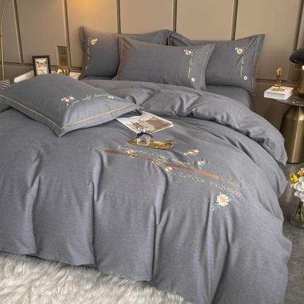 91家纺网 家纺一手货源 找家纺 雲归梦 2021新款全棉生态磨毛刺绣四件套 慕思-灰