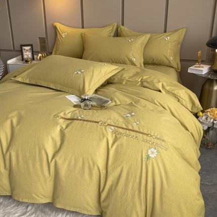 91家纺网 家纺一手货源 找家纺 雲归梦 2021新款全棉生态磨毛刺绣四件套 慕思-米黄