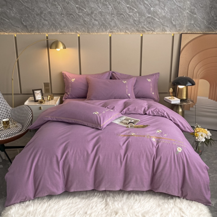 91家纺网 家纺一手货源 找家纺 雲归梦 2021新款全棉生态磨毛刺绣四件套 慕思-粉紫