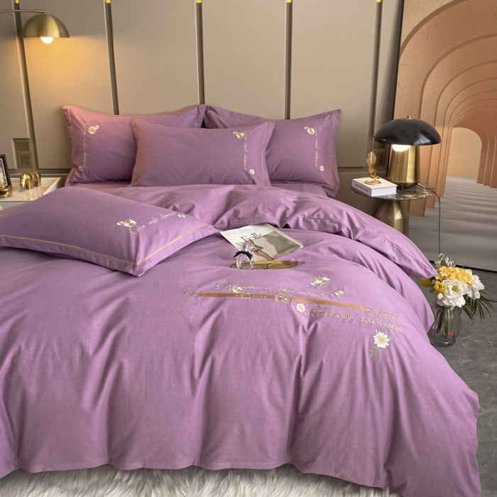 91家纺网 家纺一手货源 找家纺 雲归梦 2021新款全棉生态磨毛刺绣四件套 慕思-粉紫