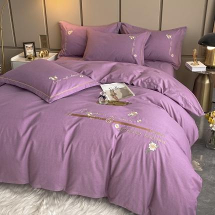 雲归梦 2021新款全棉生态磨毛刺绣四件套 慕思-粉紫