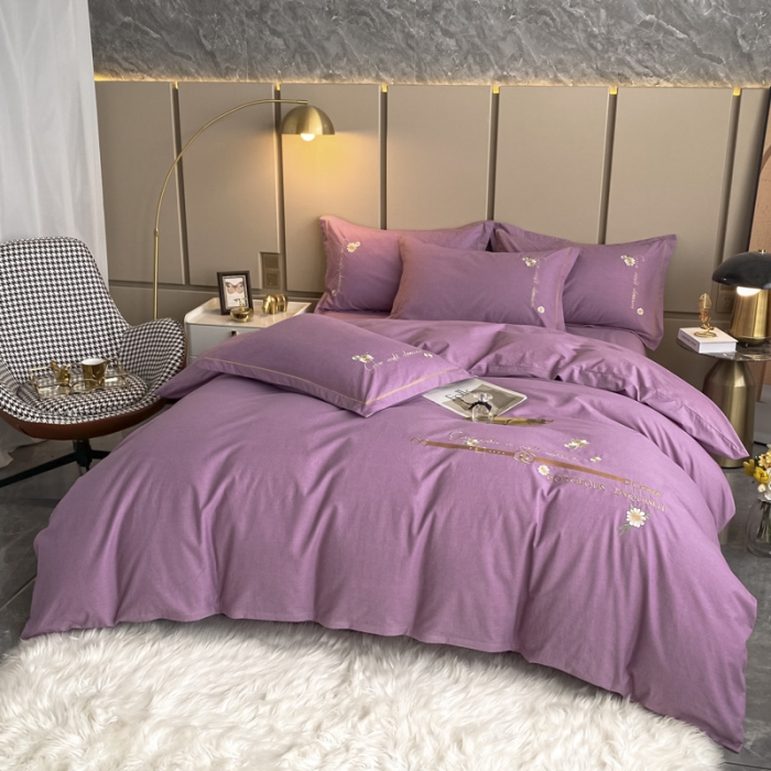 91家纺网 家纺一手货源 找家纺 雲归梦 2021新款全棉生态磨毛刺绣四件套 慕思-粉紫