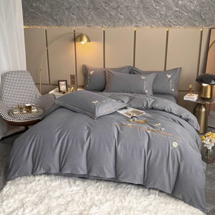 91家纺网 家纺一手货源 找家纺 雲归梦 2021新款全棉生态磨毛刺绣四件套 慕思-灰