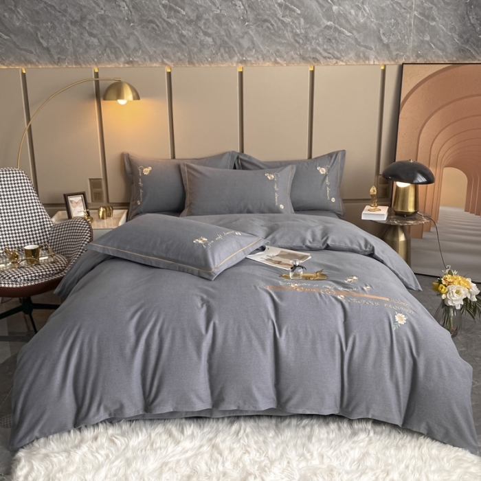 91家纺网 家纺一手货源 找家纺 雲归梦 2021新款全棉生态磨毛刺绣四件套 慕思-灰