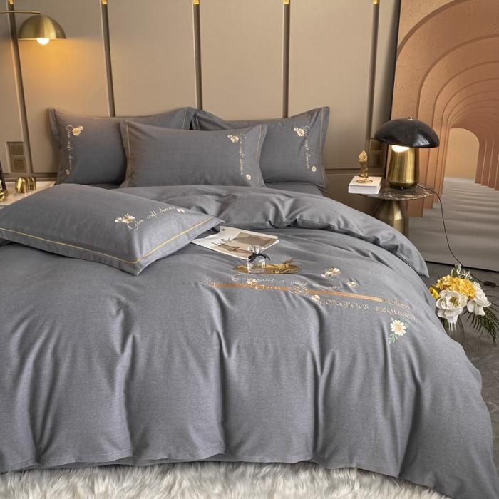 91家纺网 家纺一手货源 找家纺 雲归梦 2021新款全棉生态磨毛刺绣四件套 慕思-灰