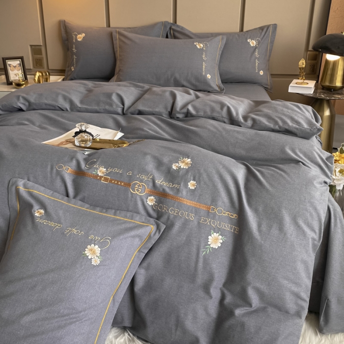 91家纺网 家纺一手货源 找家纺 雲归梦 2021新款全棉生态磨毛刺绣四件套 慕思-灰