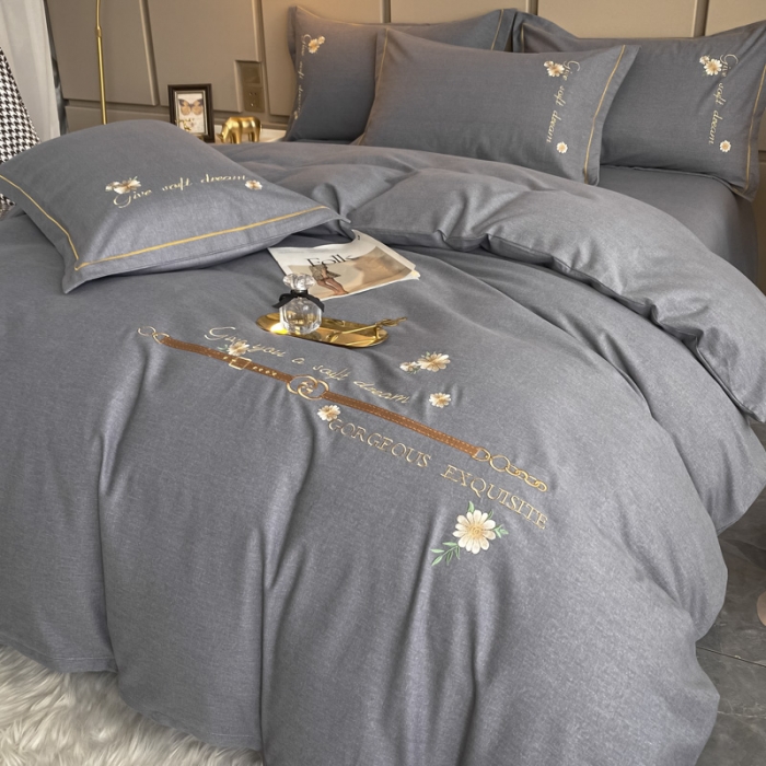 91家纺网 家纺一手货源 找家纺 雲归梦 2021新款全棉生态磨毛刺绣四件套 慕思-灰