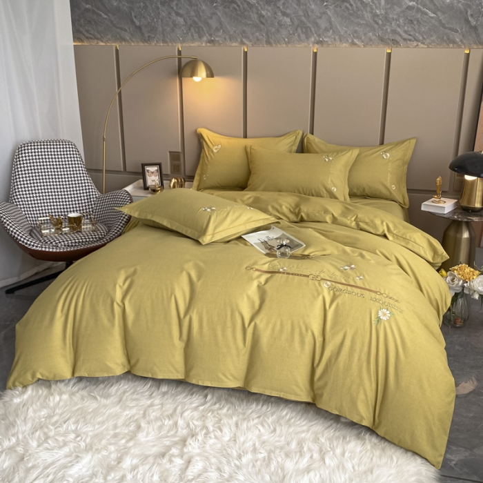 91家纺网 家纺一手货源 找家纺 雲归梦 2021新款全棉生态磨毛刺绣四件套 慕思-米黄