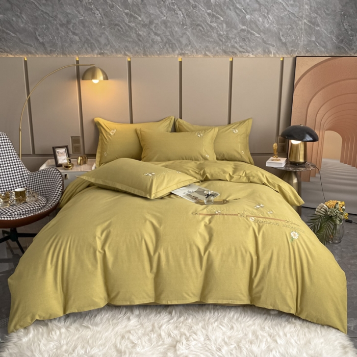 91家纺网 家纺一手货源 找家纺 雲归梦 2021新款全棉生态磨毛刺绣四件套 慕思-米黄