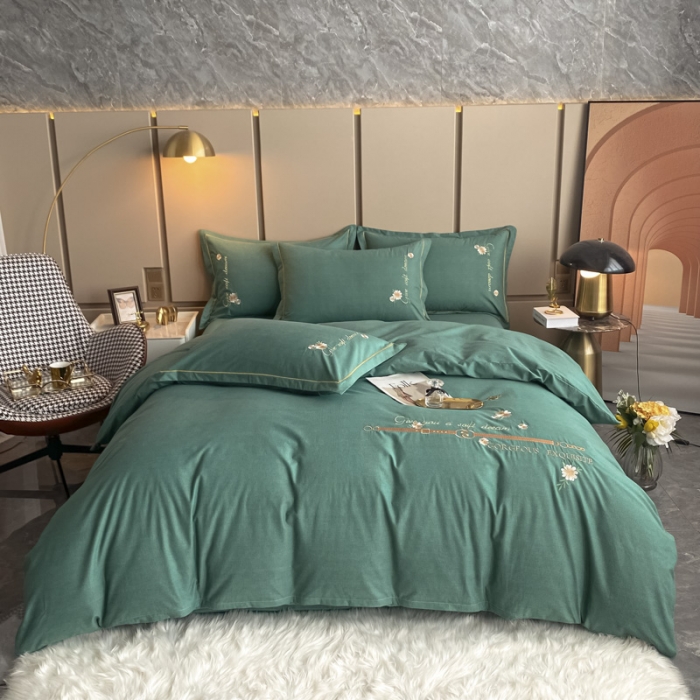91家纺网 家纺一手货源 找家纺 雲归梦 2021新款全棉生态磨毛刺绣四件套 慕思-青绿