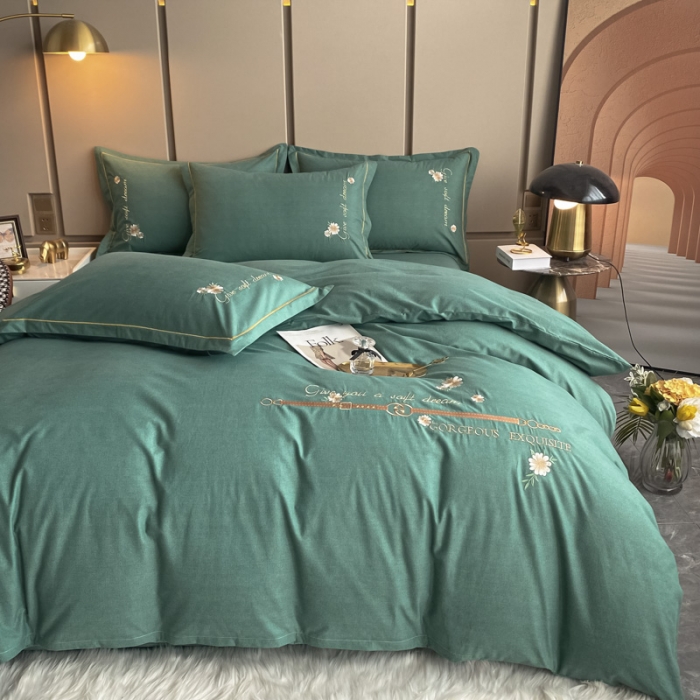 91家纺网 家纺一手货源 找家纺 雲归梦 2021新款全棉生态磨毛刺绣四件套 慕思-青绿