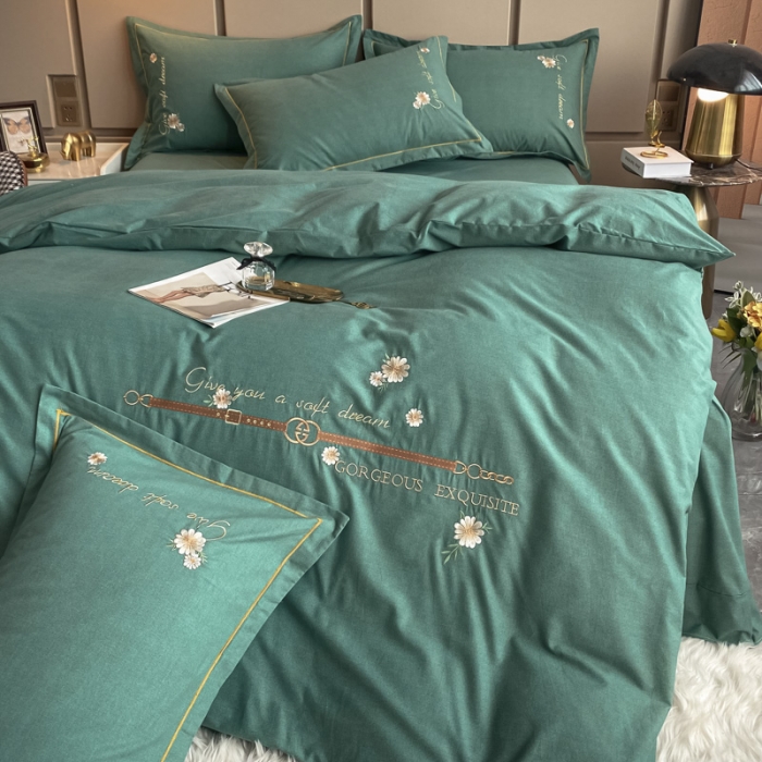 91家纺网 家纺一手货源 找家纺 雲归梦 2021新款全棉生态磨毛刺绣四件套 慕思-青绿
