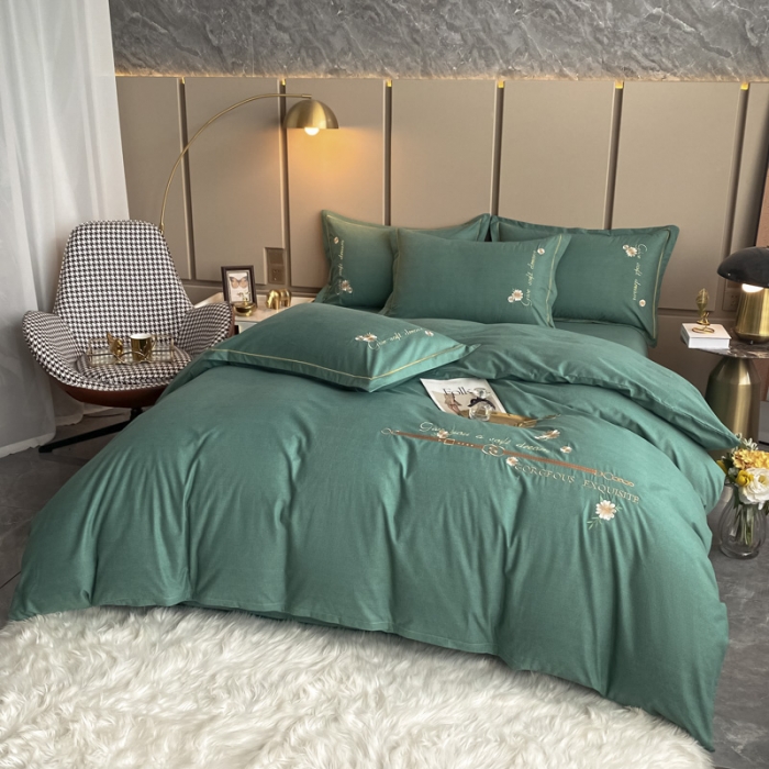 91家纺网 家纺一手货源 找家纺 雲归梦 2021新款全棉生态磨毛刺绣四件套 慕思-青绿