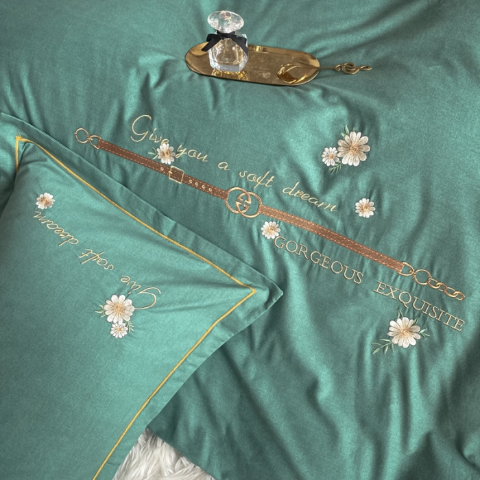 91家纺网 家纺一手货源 找家纺 雲归梦 2021新款全棉生态磨毛刺绣四件套 慕思-青绿