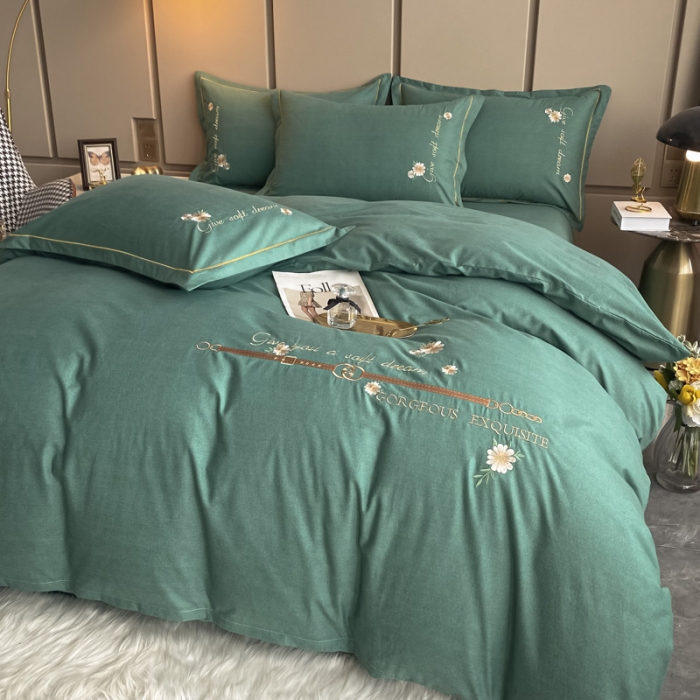 91家纺网 家纺一手货源 找家纺 雲归梦 2021新款全棉生态磨毛刺绣四件套 慕思-青绿