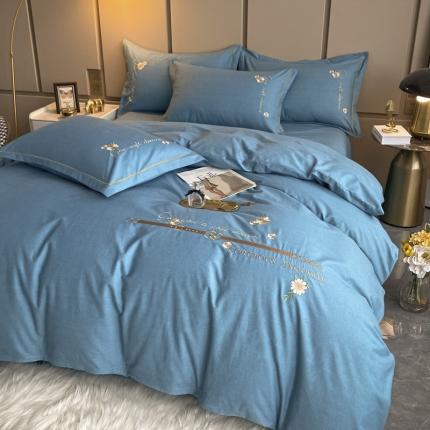 雲归梦 2021新款全棉生态磨毛刺绣四件套 慕思-天蓝