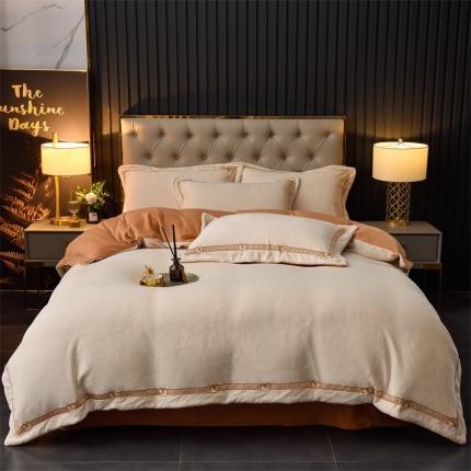 91家纺网 家纺一手货源 找家纺 鼎飞家纺 2021新款高精密婴儿牛奶绒花边四件套-颜 白玉