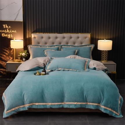 91家纺网 家纺一手货源 找家纺 （总）鼎飞家纺 2021新款高精密婴儿牛奶绒花边四件套-颜